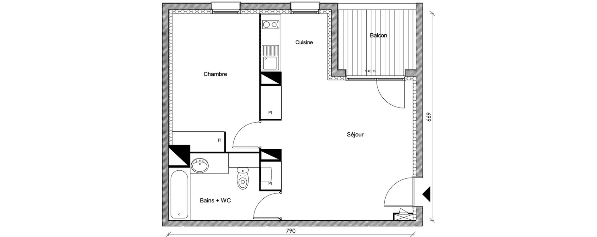 Appartement T2 de 44,61 m2 &agrave; Castanet-Tolosan Centre