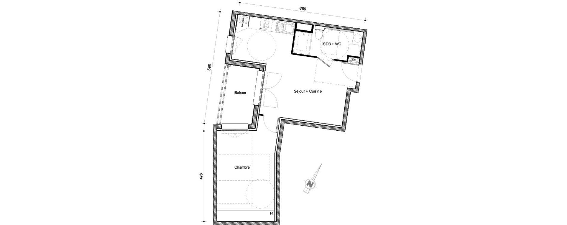Appartement T2 de 42,59 m2 &agrave; Castanet-Tolosan Centre