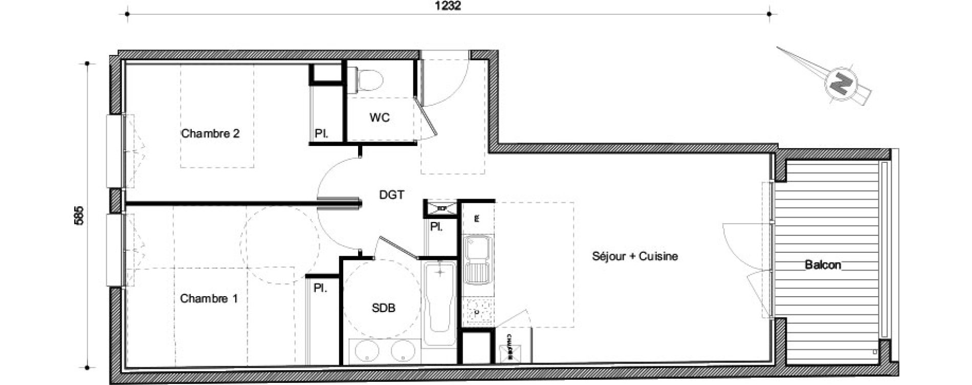 Appartement T3 de 60,38 m2 &agrave; Castanet-Tolosan Centre