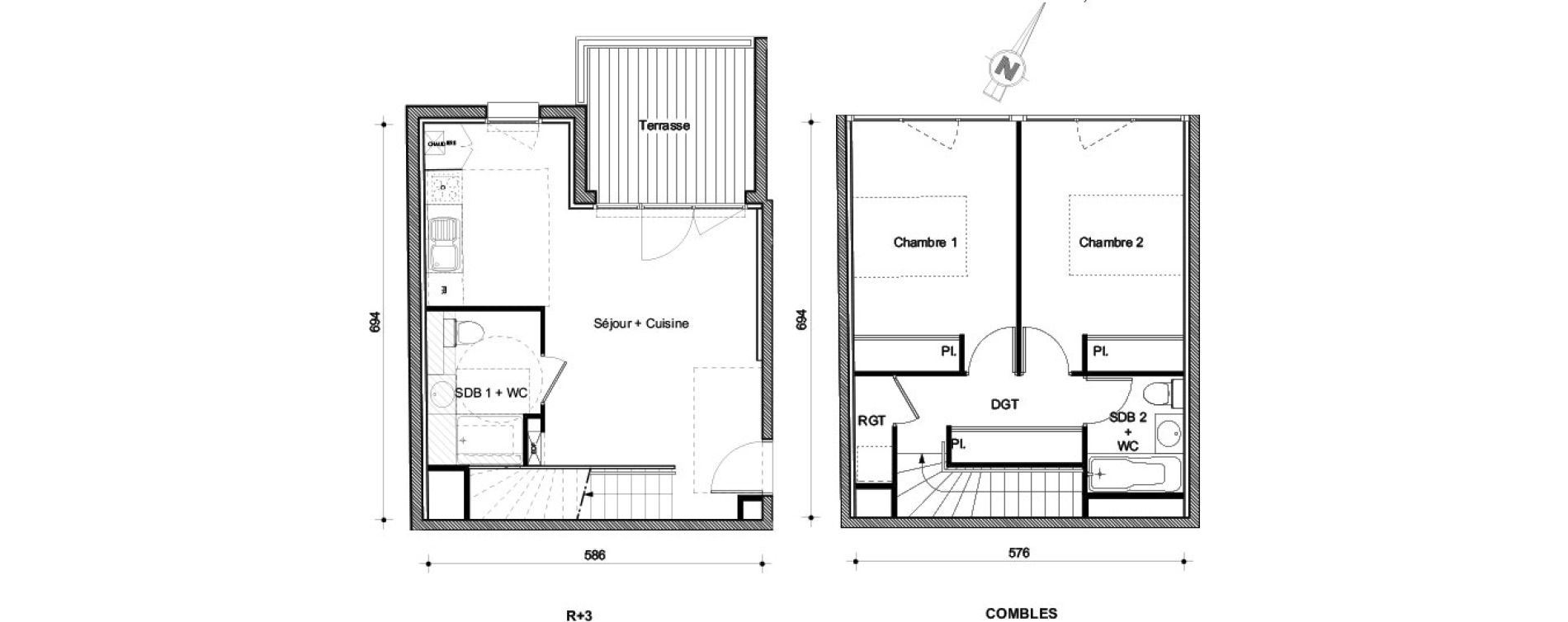 Duplex T3 de 65,90 m2 &agrave; Castanet-Tolosan Centre
