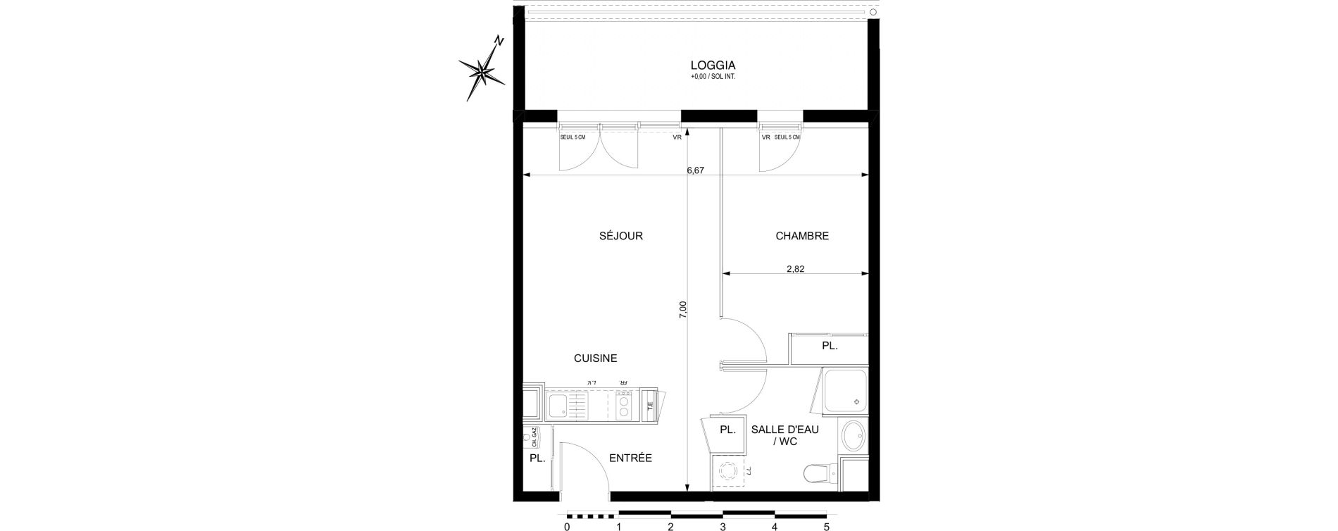 Appartement T2 de 44,78 m2 &agrave; Castanet-Tolosan Centre ville