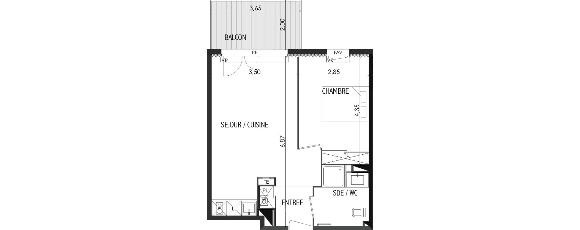 Appartement T2 de 41,69 m2 &agrave; Castanet-Tolosan Centre