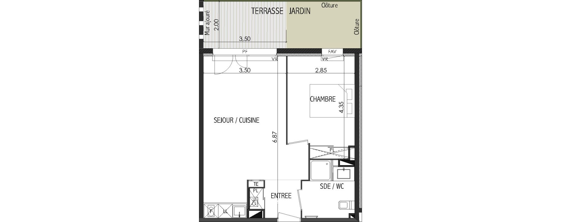 Appartement T2 de 42,71 m2 &agrave; Castanet-Tolosan Centre