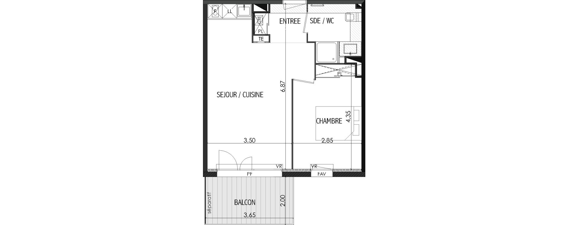 Appartement T2 de 42,71 m2 &agrave; Castanet-Tolosan Centre