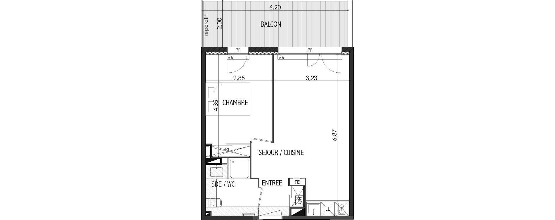 Appartement T2 de 40,85 m2 &agrave; Castanet-Tolosan Centre
