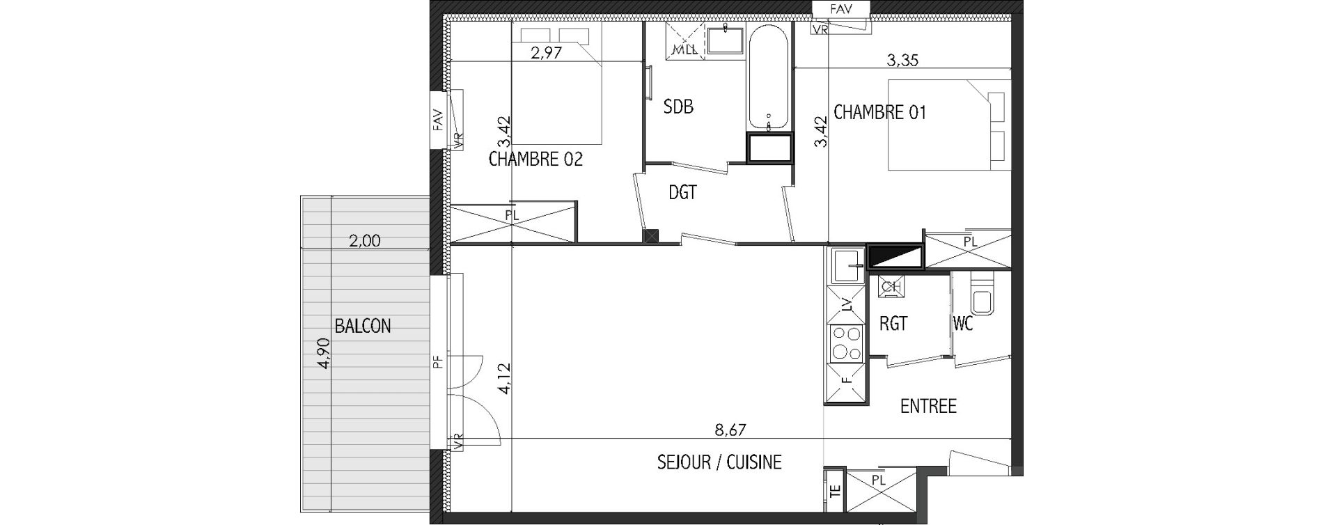 Appartement T3 de 62,72 m2 &agrave; Castanet-Tolosan Centre