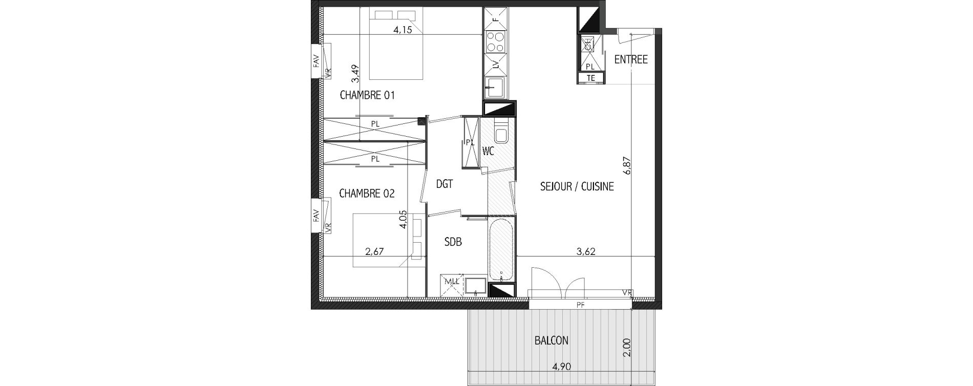 Appartement T3 de 62,47 m2 &agrave; Castanet-Tolosan Centre