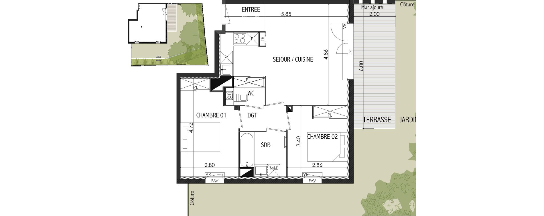 Appartement T3 de 57,55 m2 &agrave; Castanet-Tolosan Centre