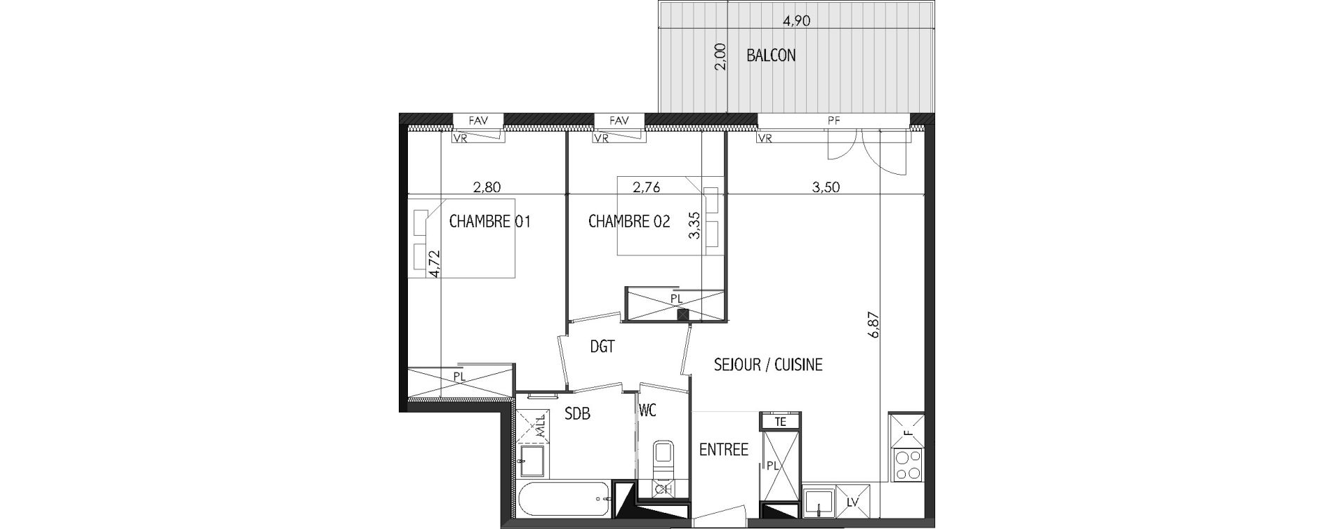 Appartement T3 de 56,80 m2 &agrave; Castanet-Tolosan Centre