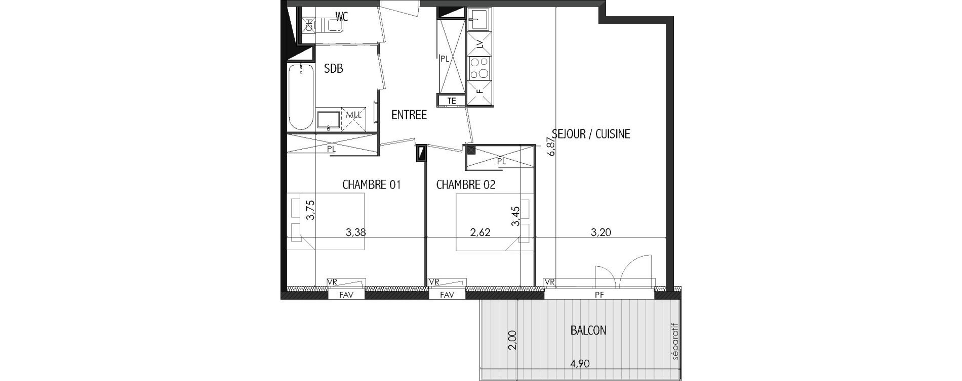 Appartement T3 de 61,14 m2 &agrave; Castanet-Tolosan Centre