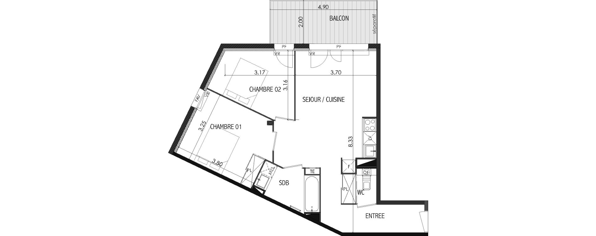 Appartement T3 de 58,08 m2 &agrave; Castanet-Tolosan Centre