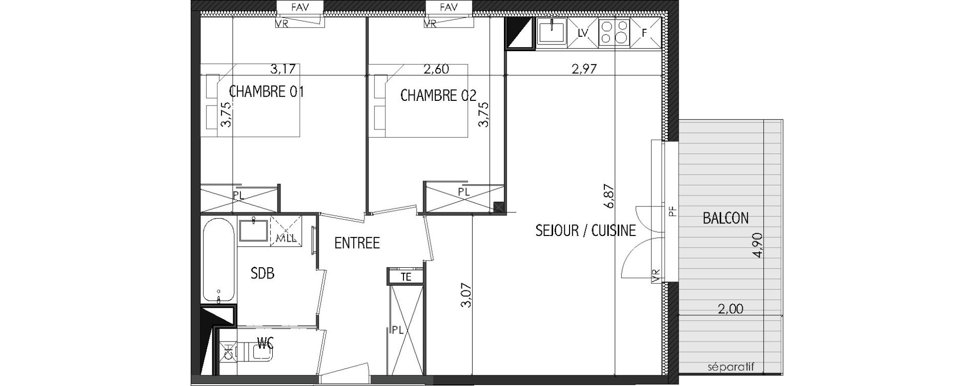 Appartement T3 de 58,64 m2 &agrave; Castanet-Tolosan Centre
