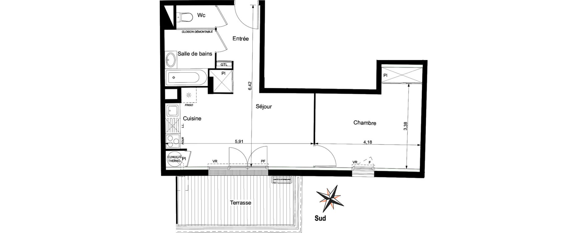 Appartement T2 de 42,95 m2 &agrave; Castanet-Tolosan Centre ville