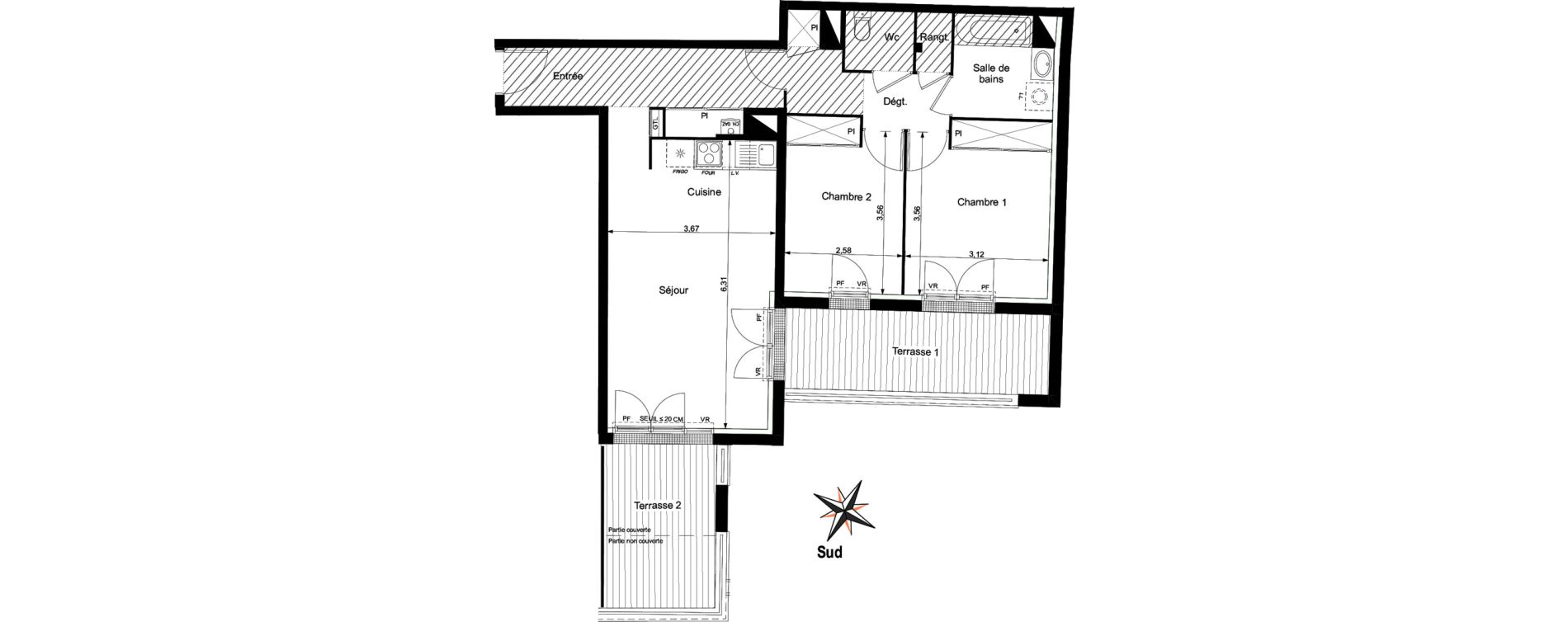 Appartement T3 de 66,25 m2 &agrave; Castanet-Tolosan Centre ville