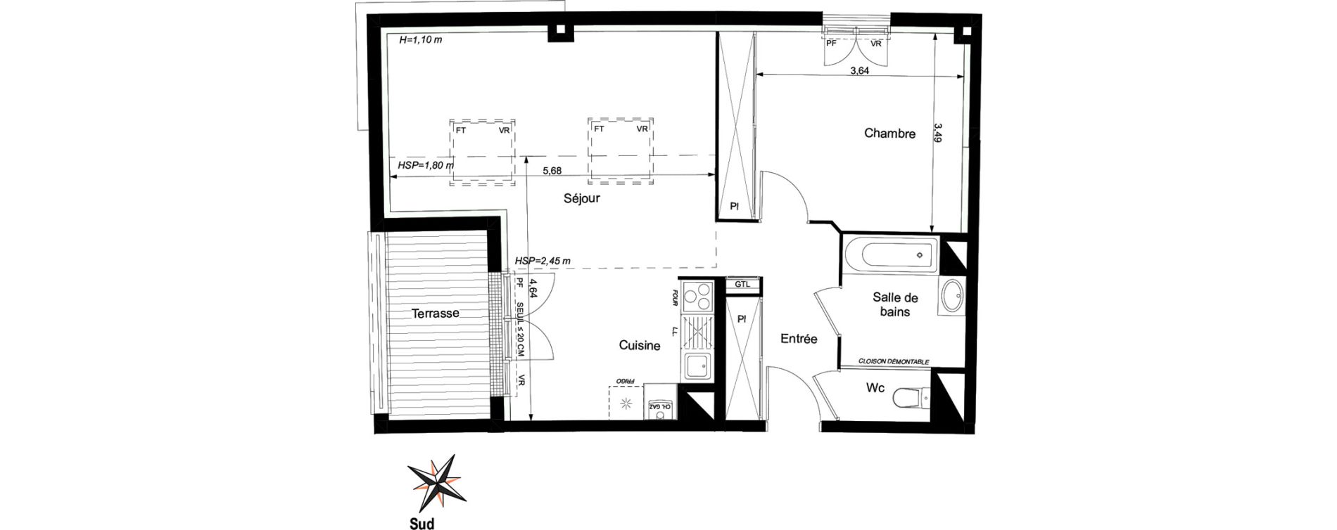 Appartement T2 de 45,49 m2 &agrave; Castanet-Tolosan Centre ville