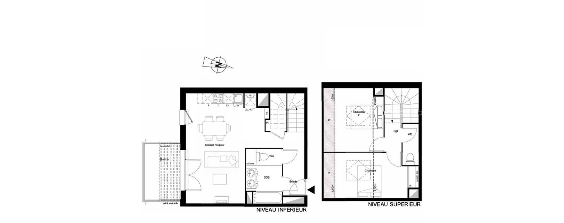 Duplex T3 de 69,97 m2 &agrave; Castanet-Tolosan Coteaux - plaine haute
