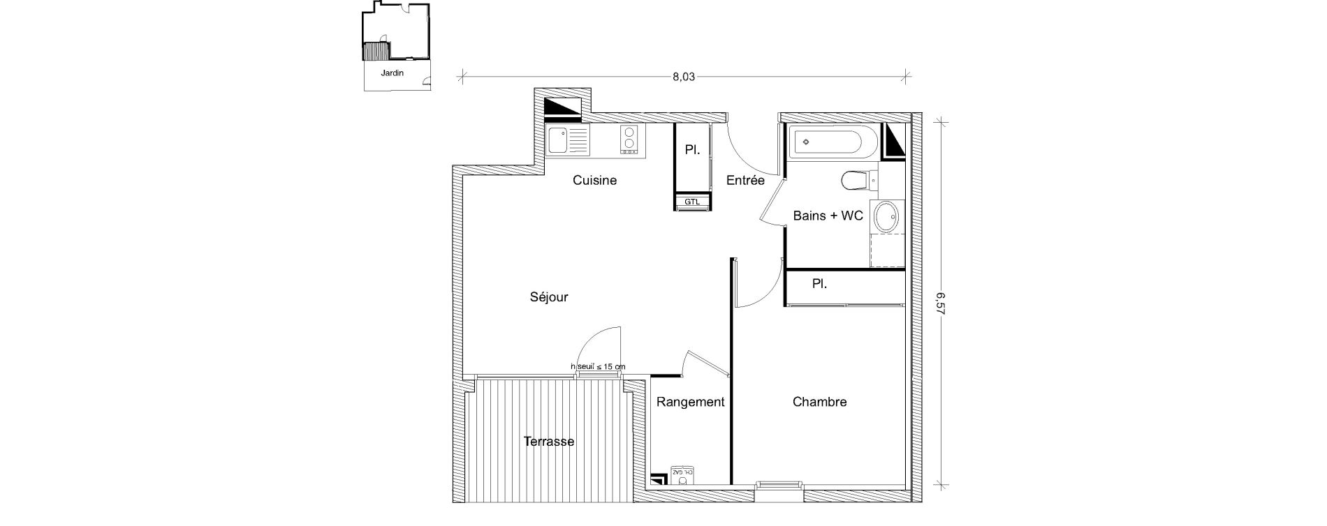 Appartement T2 de 43,09 m2 &agrave; Castanet-Tolosan Centre