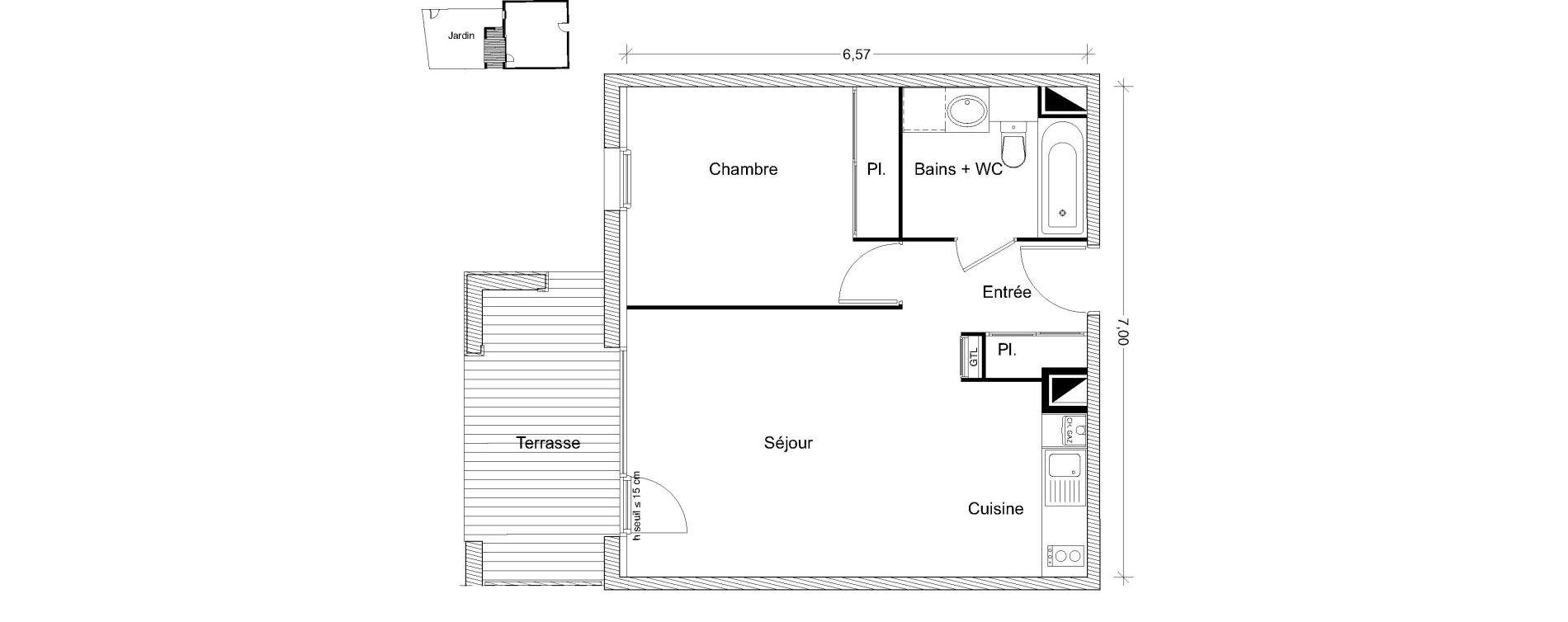 Appartement T2 de 44,27 m2 &agrave; Castanet-Tolosan Centre