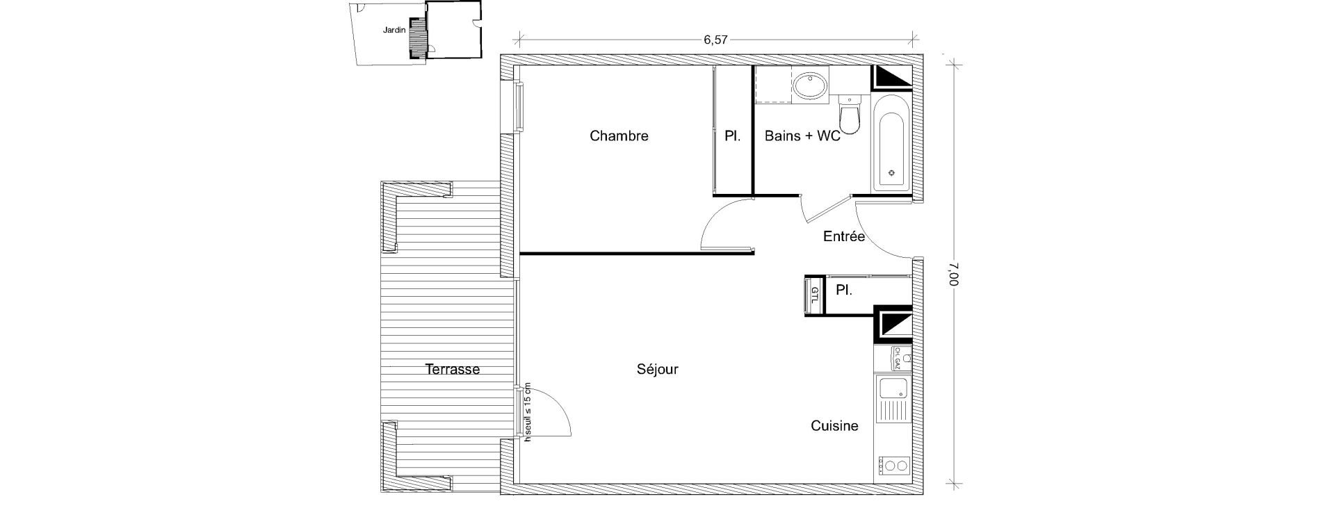 Appartement T2 de 44,28 m2 &agrave; Castanet-Tolosan Centre