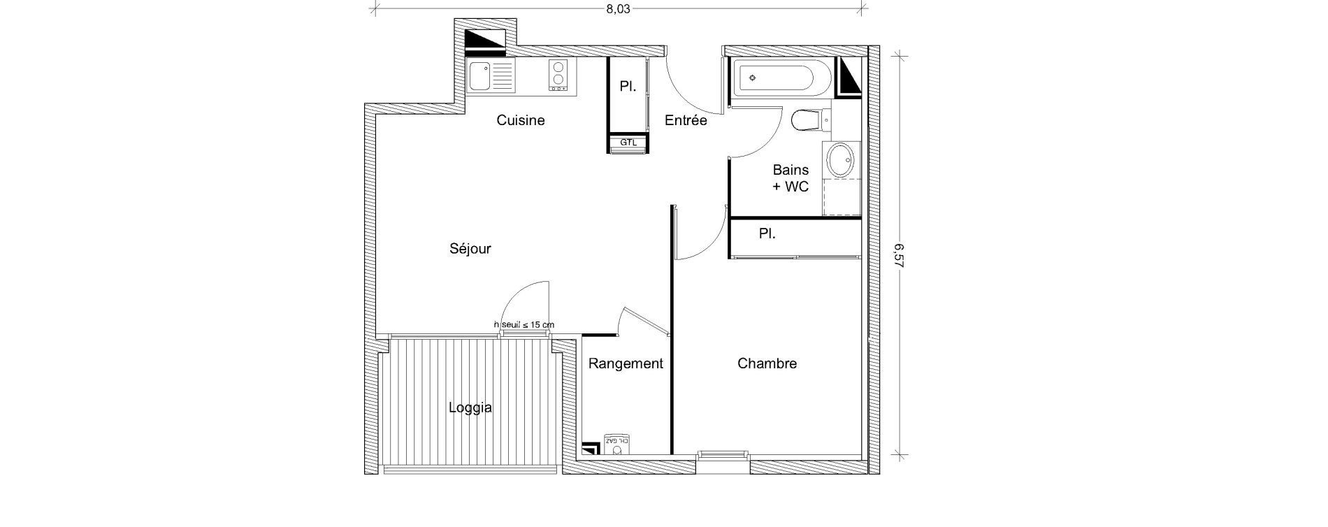 Appartement T2 de 43,09 m2 &agrave; Castanet-Tolosan Centre