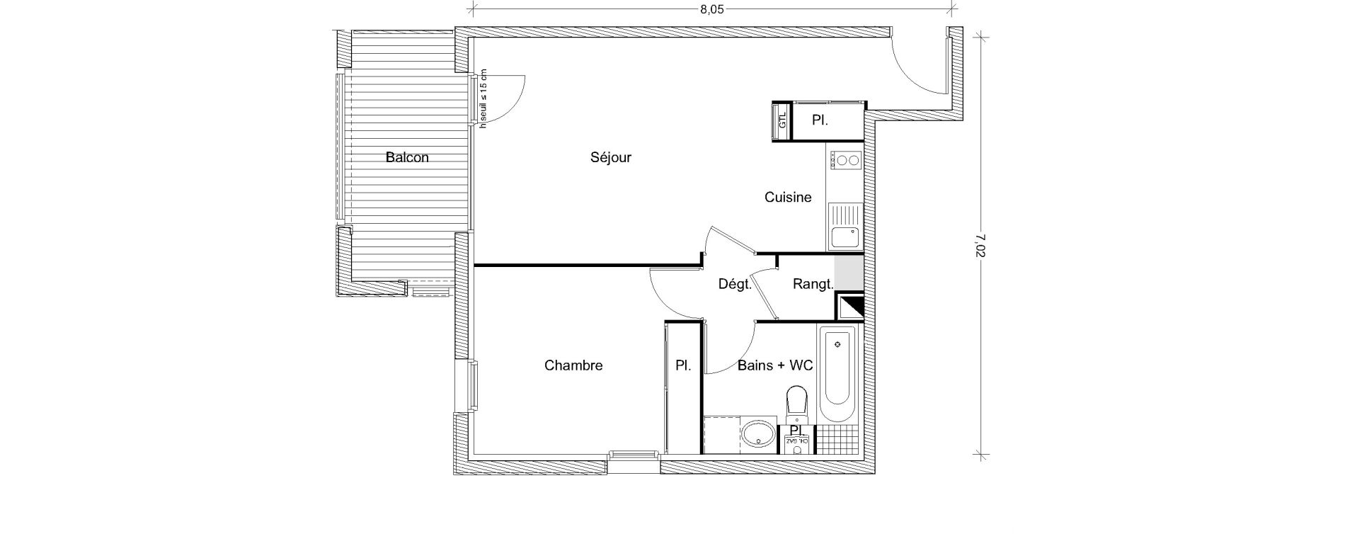 Appartement T2 de 46,19 m2 &agrave; Castanet-Tolosan Centre
