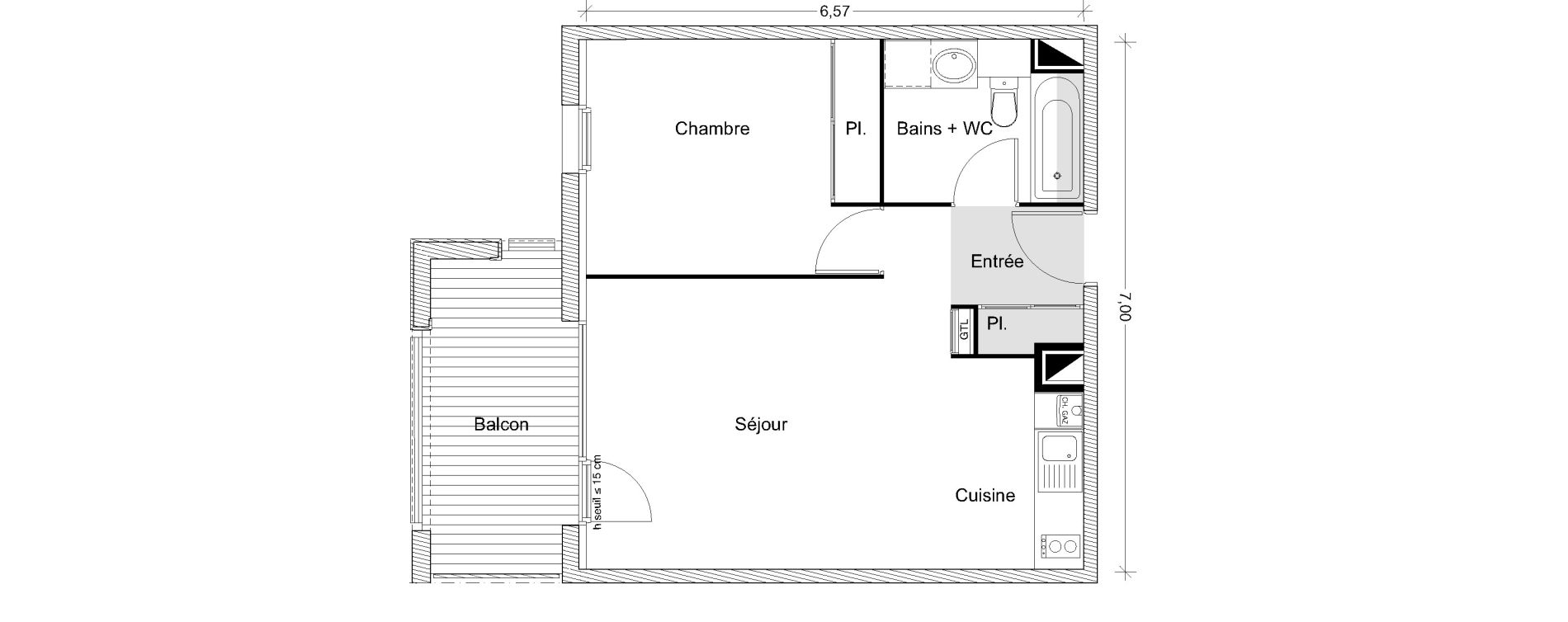 Appartement T2 de 44,28 m2 &agrave; Castanet-Tolosan Centre