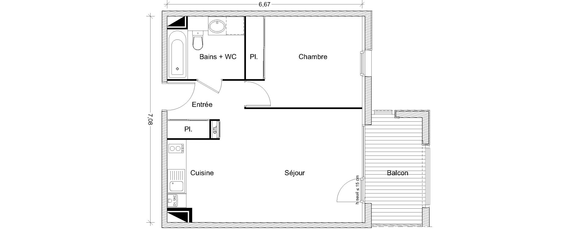 Appartement T2 de 45,49 m2 &agrave; Castanet-Tolosan Centre