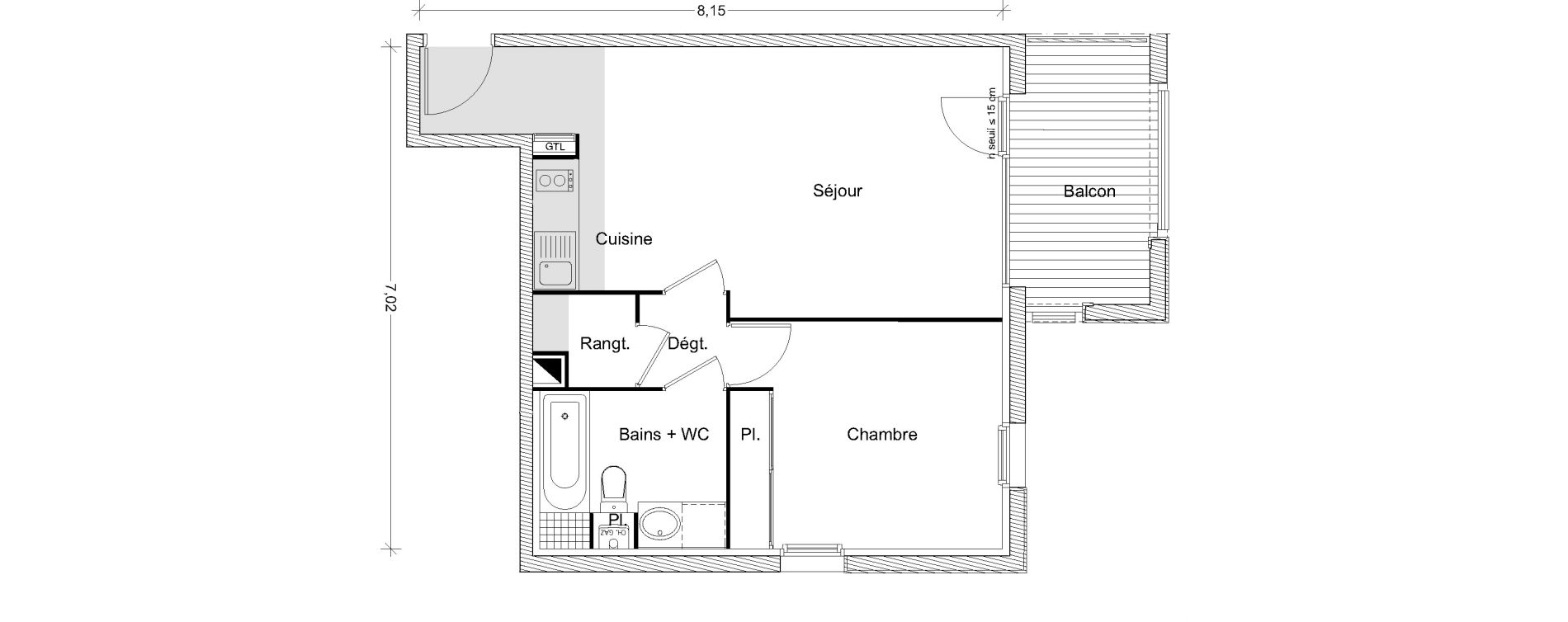 Appartement T2 de 46,43 m2 &agrave; Castanet-Tolosan Centre