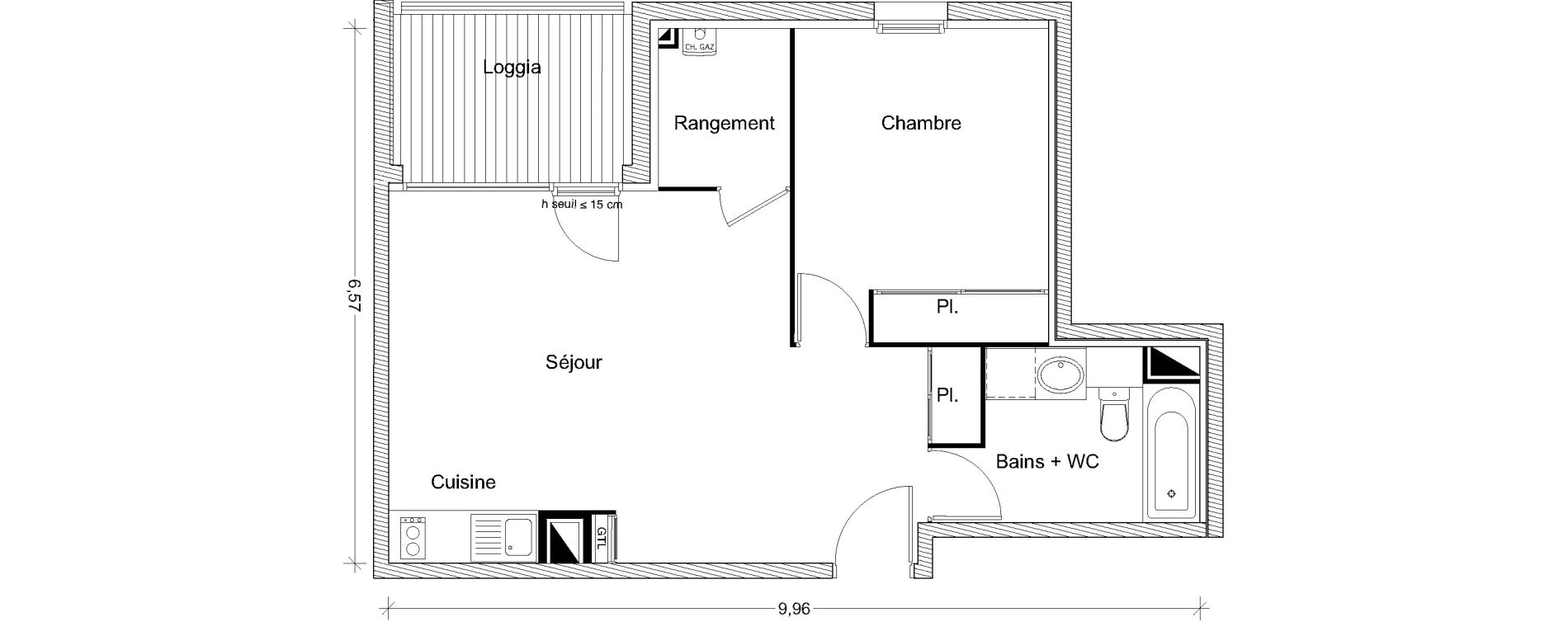 Appartement T2 de 48,63 m2 &agrave; Castanet-Tolosan Centre