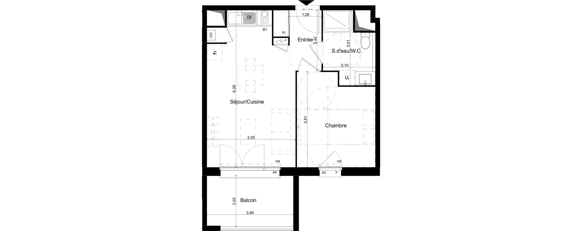 Appartement T2 de 40,14 m2 &agrave; Castanet-Tolosan Rabaudy