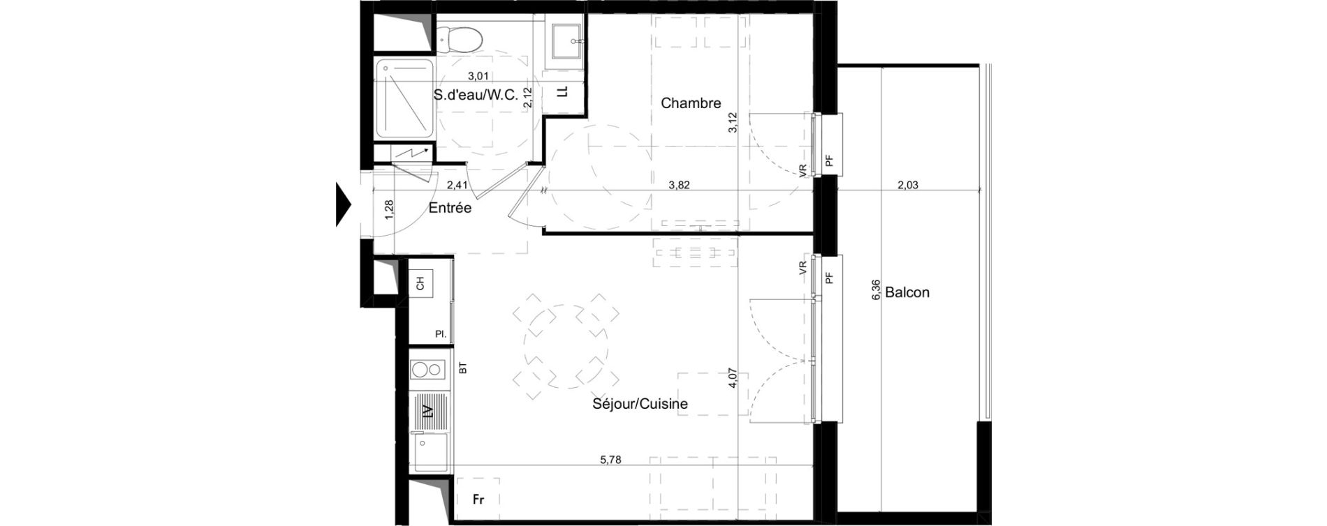 Appartement T2 de 41,76 m2 &agrave; Castanet-Tolosan Rabaudy