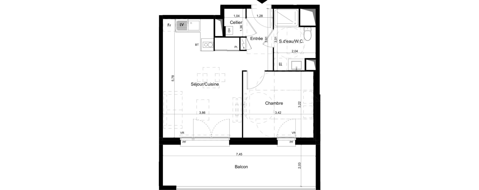 Appartement T2 de 42,46 m2 &agrave; Castanet-Tolosan Rabaudy