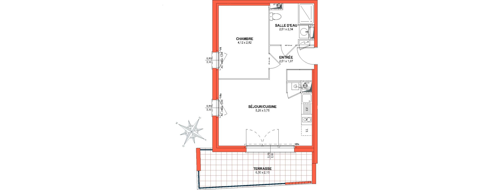 Appartement T2 de 40,48 m2 &agrave; Castanet-Tolosan Rabaudy