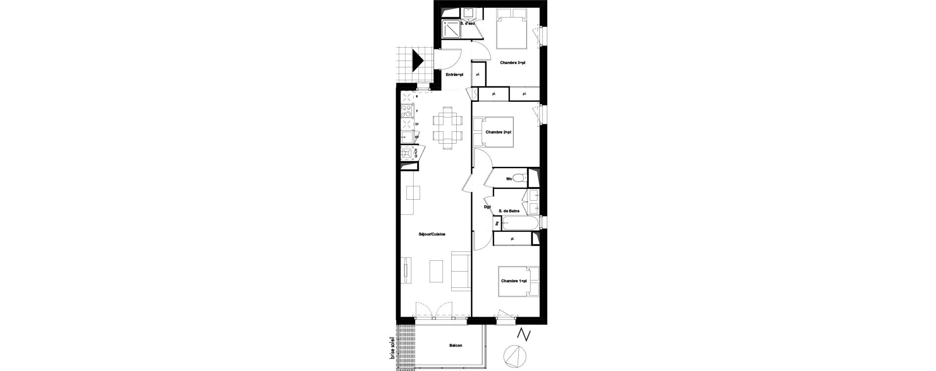 Appartement T4 de 80,26 m2 &agrave; Castelginest Centre