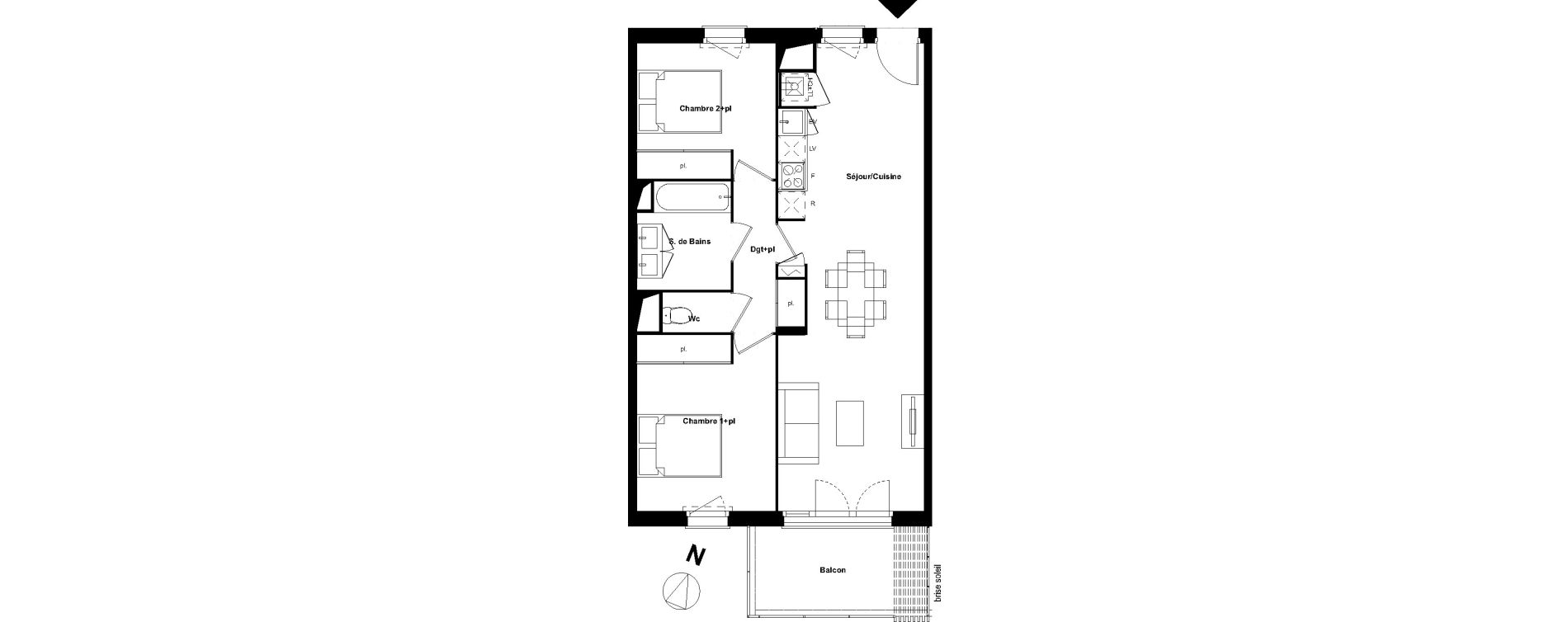 Appartement T3 de 63,58 m2 &agrave; Castelginest Centre