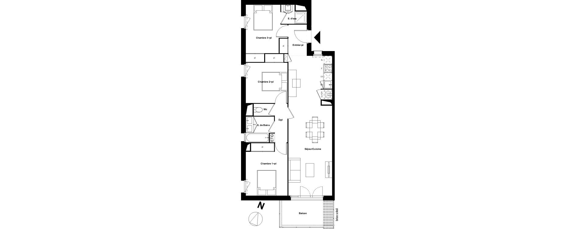 Appartement T4 de 80,26 m2 &agrave; Castelginest Centre