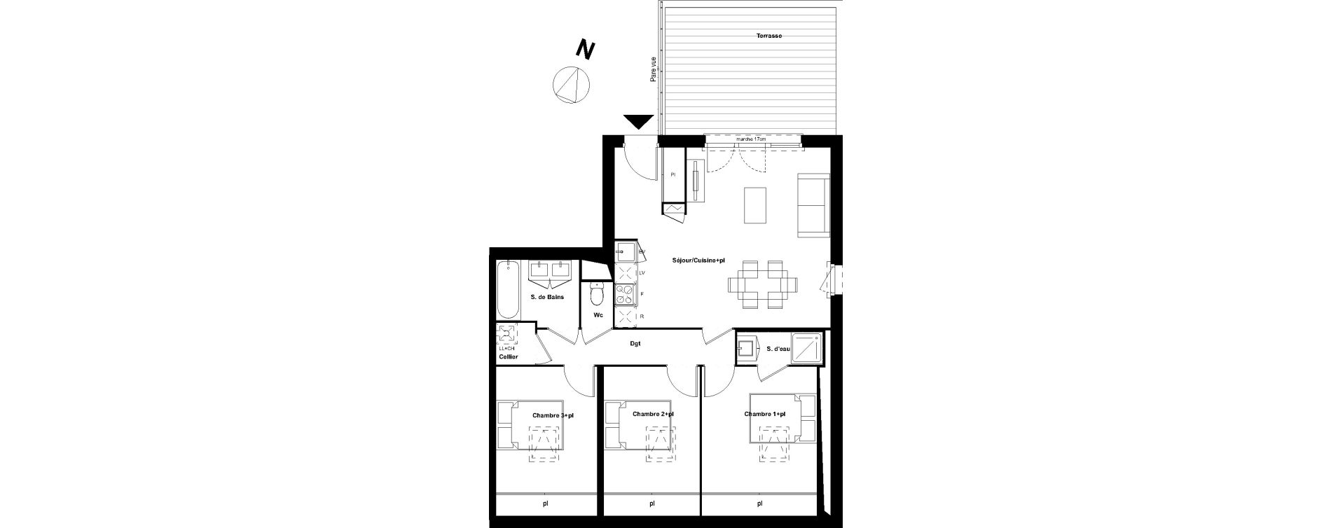 Appartement T4 de 82,34 m2 &agrave; Castelginest Centre