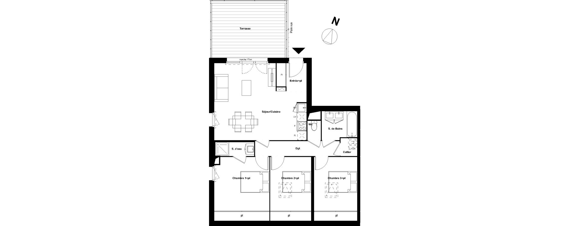 Appartement T4 de 84,35 m2 &agrave; Castelginest Centre