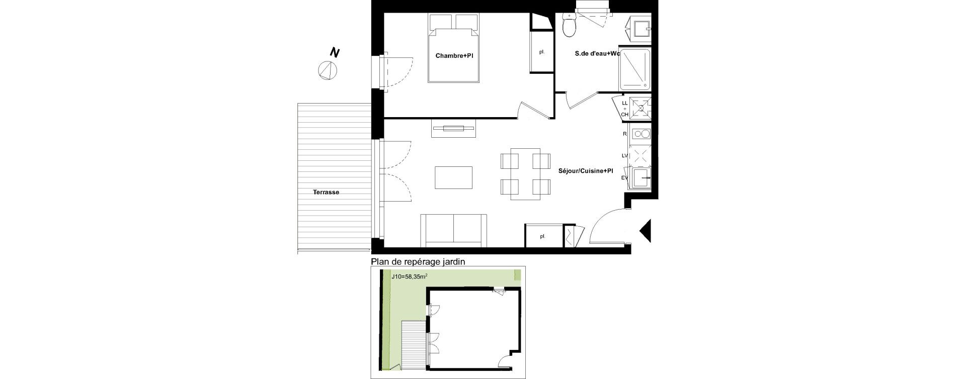 Appartement T2 de 44,33 m2 &agrave; Castelginest Centre