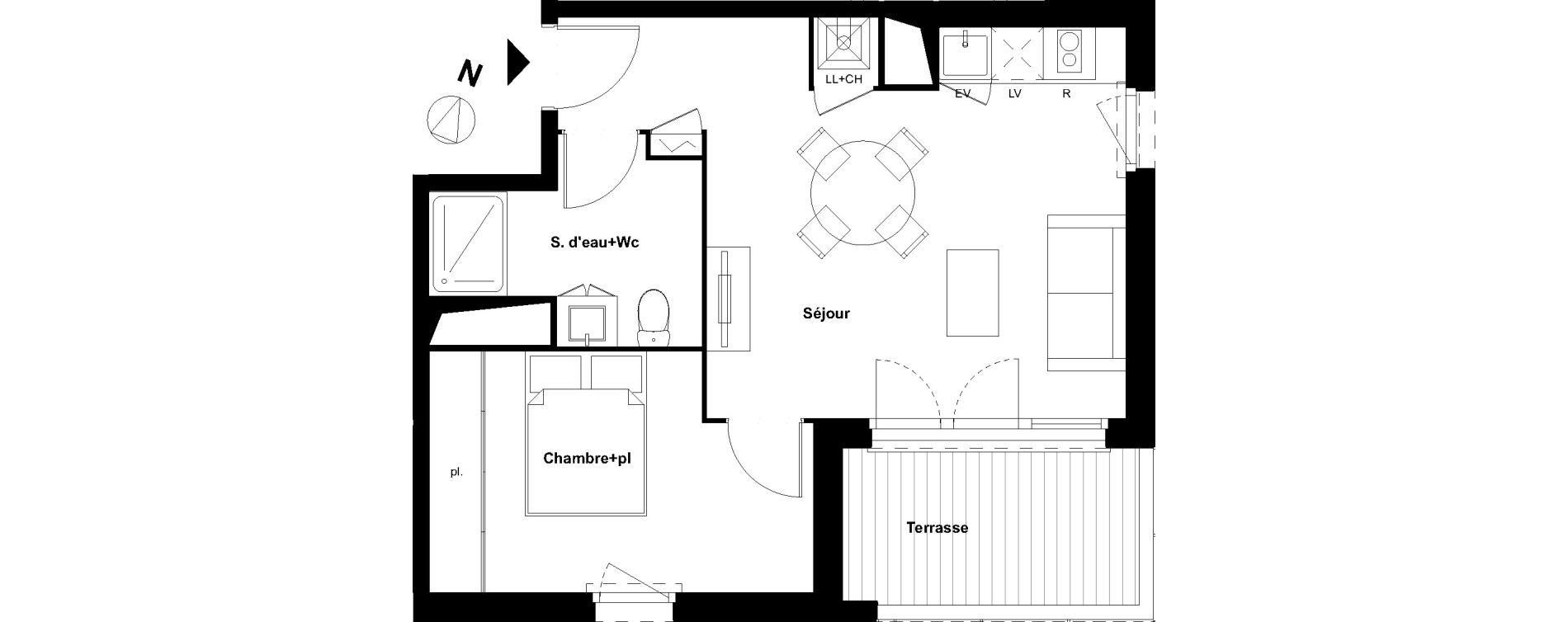 Appartement T2 de 40,69 m2 &agrave; Castelginest Centre