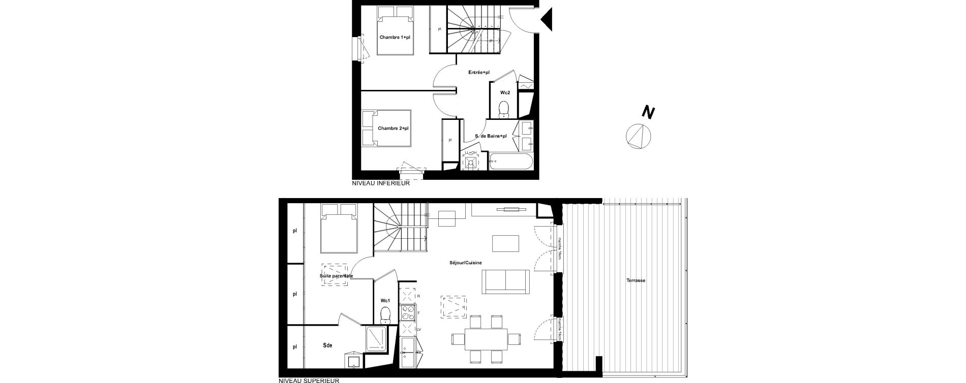 Duplex T4 de 93,31 m2 &agrave; Castelginest Centre