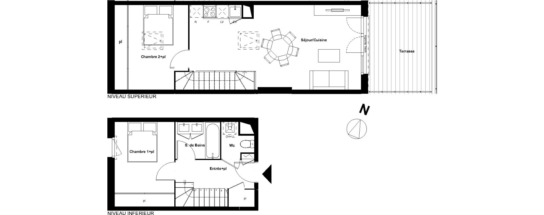 Duplex T3 de 64,77 m2 &agrave; Castelginest Centre