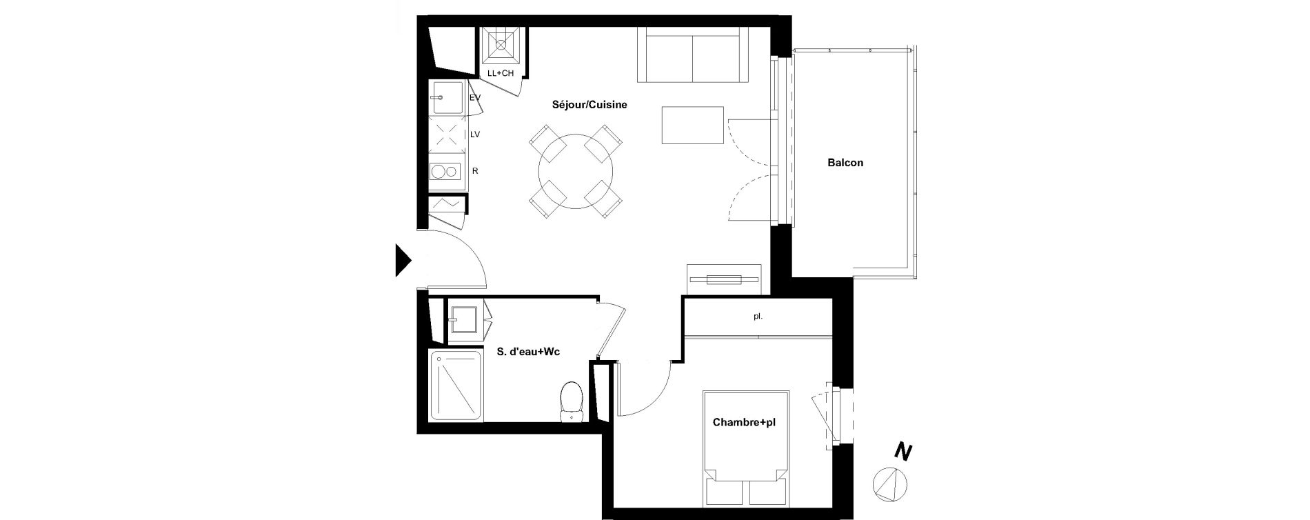 Appartement T2 de 40,48 m2 &agrave; Castelginest Centre