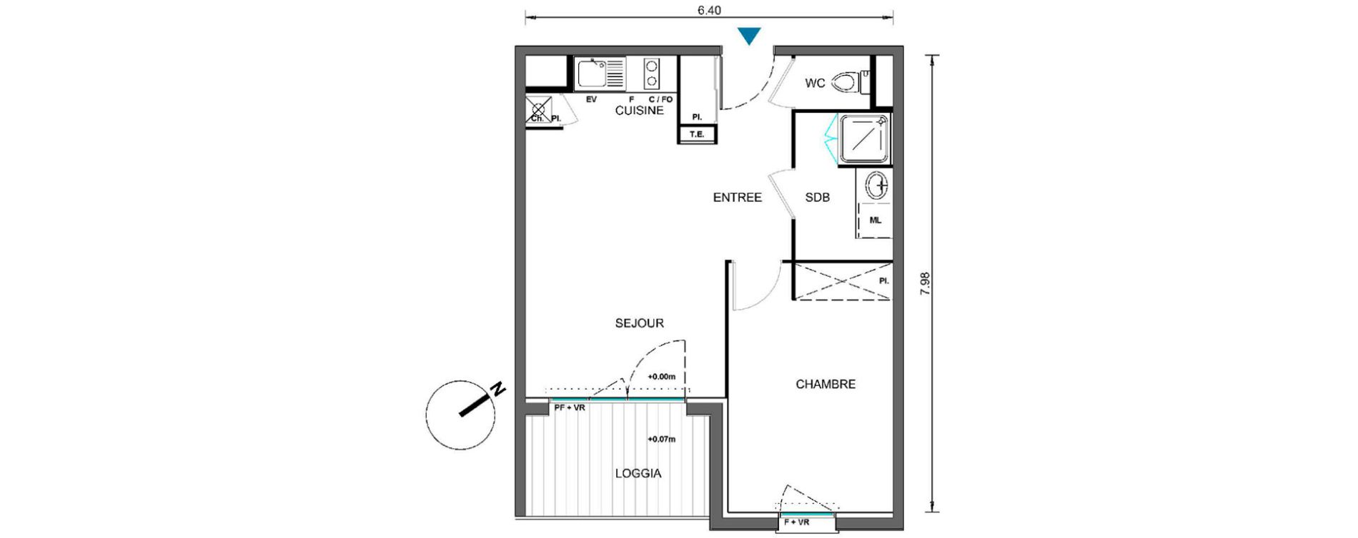 Appartement T2 de 42,13 m2 &agrave; Castelginest Centre