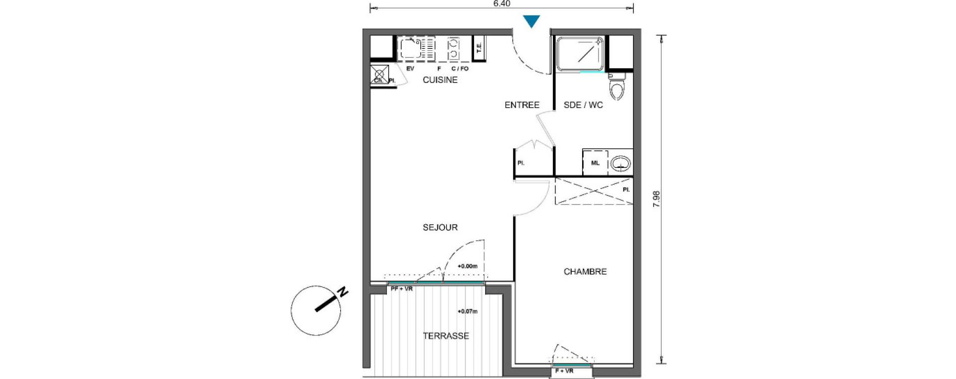 Appartement T2 de 42,22 m2 &agrave; Castelginest Centre