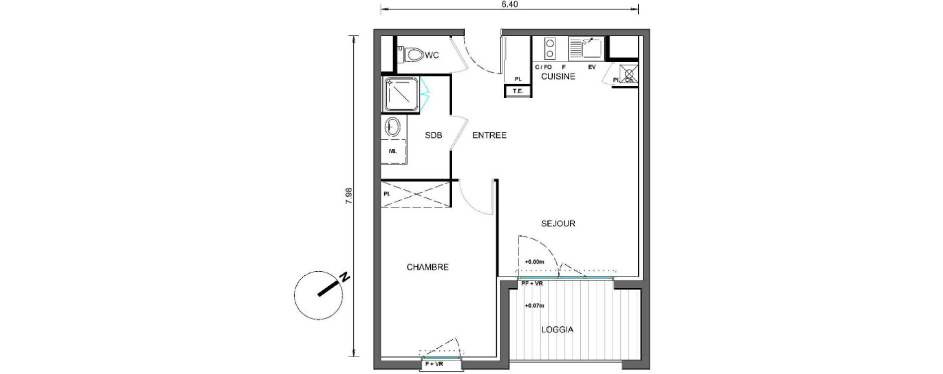Appartement T2 de 42,13 m2 &agrave; Castelginest Centre