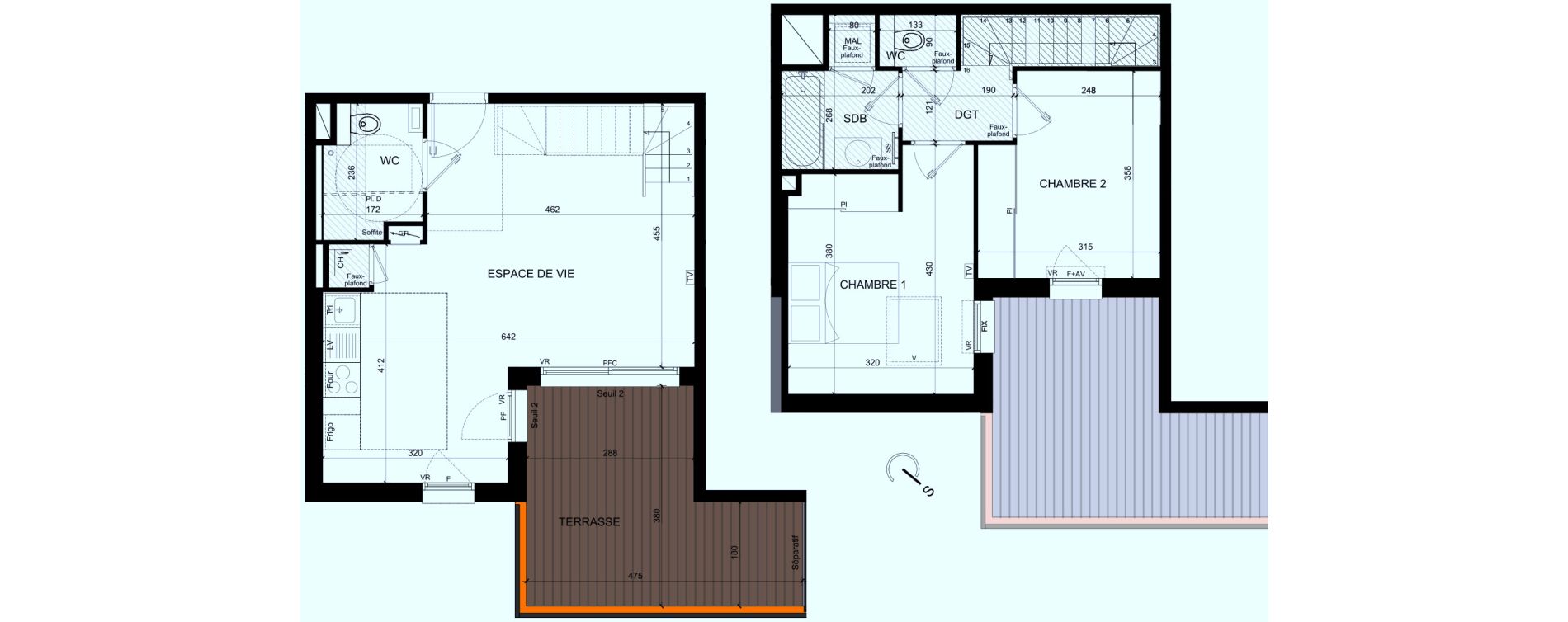 Duplex T3 de 62,95 m2 &agrave; Castelginest Centre