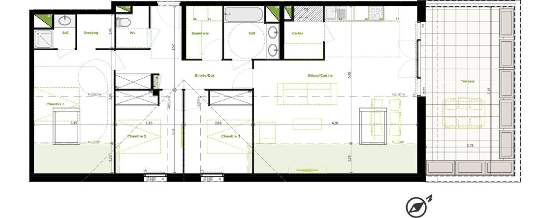 Appartement T4 de 95,26 m2 &agrave; Castelginest L hers