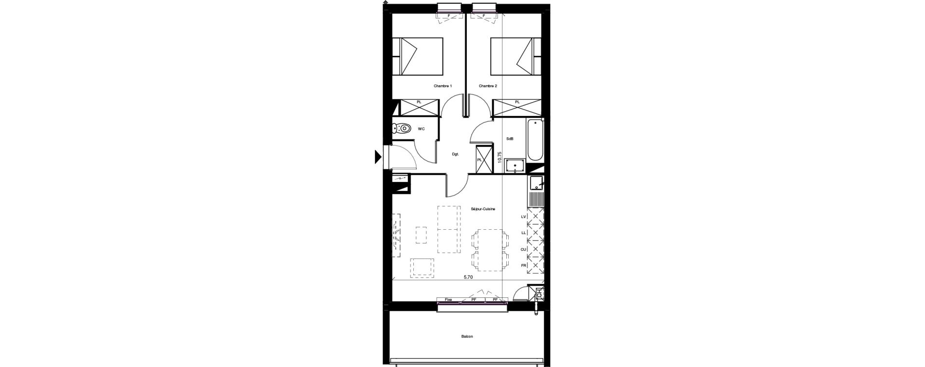 Appartement T3 de 60,00 m2 &agrave; Castelginest Centre
