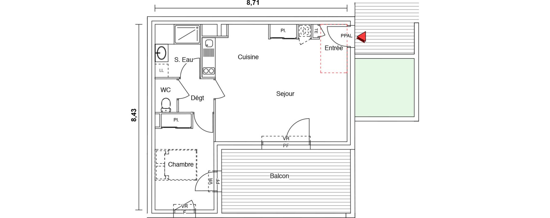 Appartement T2 de 52,72 m2 &agrave; Castelginest Centre